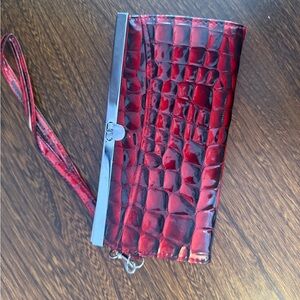 Le Chateau Red Crocodile-Pattern Wristlet
